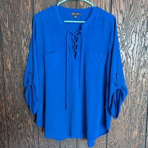 Moa Moa Royal Blue Lace-Up Blouse
